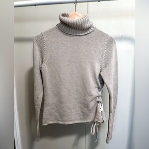 The Limited Tan Wool Turtleneck Sweater with Velvet Side Tie size small